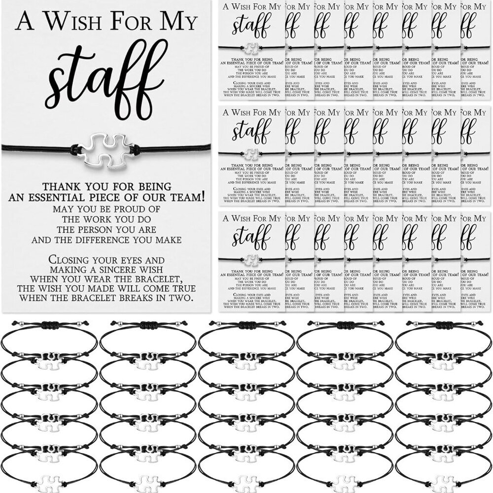 50 Sets Staff Appreciation Gifts Bulk Team Puzzle Piece Bracelet Bulk with Emplo